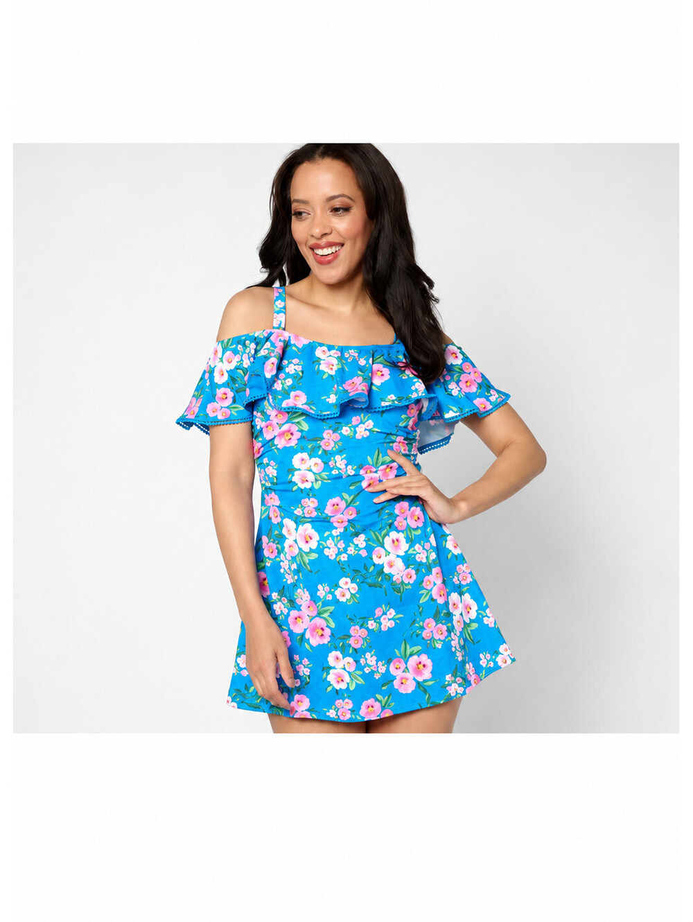 Isaac Mizrahi Live! Bridgehampton Swim Dress w/ Brief Festive Floral, Plus 22